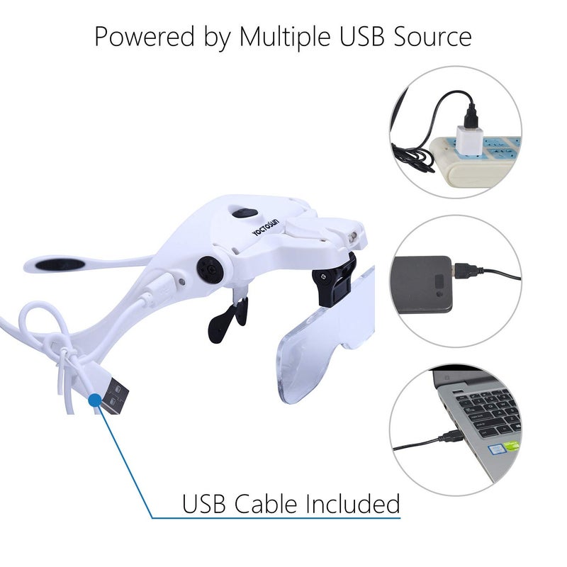 YOCTOSUN LED Head Magnifier, Rechargeable Hands Free Headband Magnifying Glasses with 2 Led, Professional Jeweler's Loupe Light Bracket and Headband are Interchangeable - Image 2